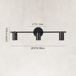 Adjustable Triple Cylinder Picture Light in Matte Black - dimension diagram