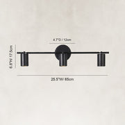Adjustable Triple Cylinder Picture Light in Matte Black - dimension diagram