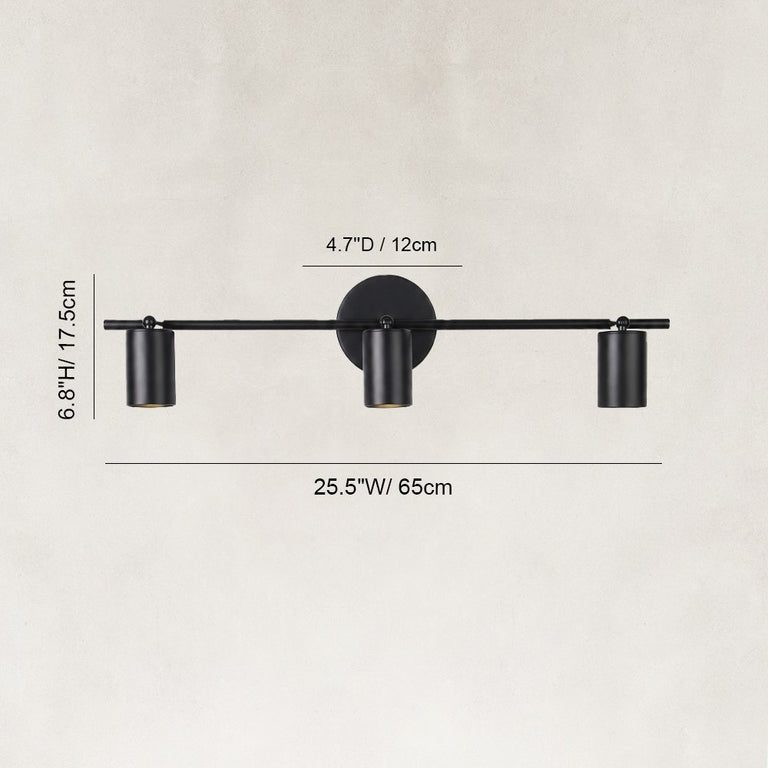 Adjustable Triple Cylinder Picture Light in Matte Black - dimension diagram