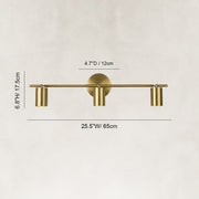 Adjustable Triple Cylinder Picture Light in Natural Brass - dimension diagram