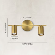 Dimensions of the brass adjustable twin-cylinder picture light