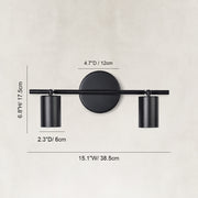 Dimensions of the matte-black adjustable twin-cylinder picture light