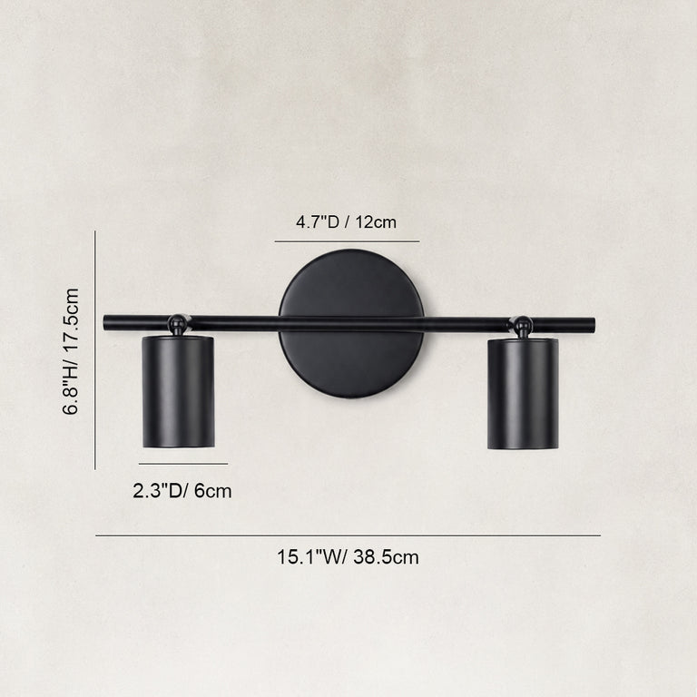 Dimensions of the matte-black adjustable twin-cylinder picture light