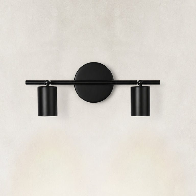 Matte-black adjustable twin-cylinder picture light shown as a complete fixture
