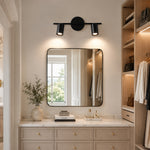 Matte-black twin-cylinder picture light shown above a vanity