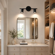 Matte-black twin-cylinder picture light shown above a vanity