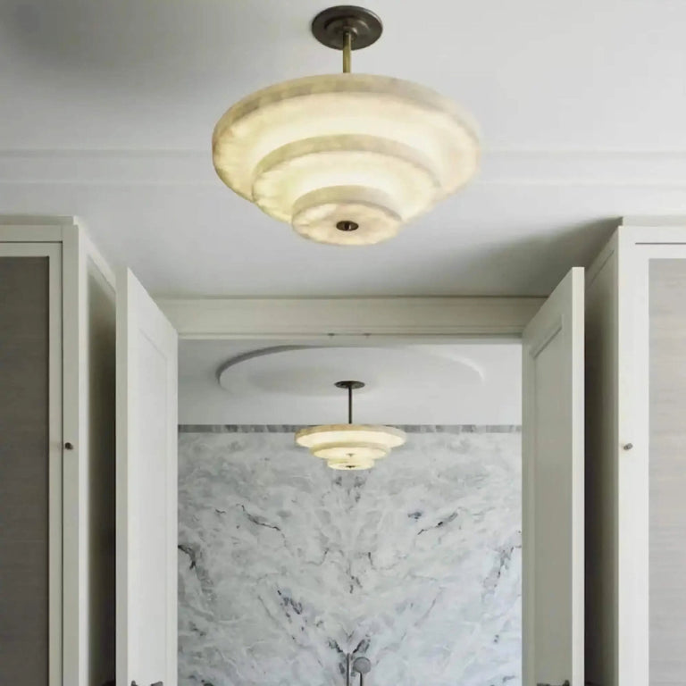 Alabaster Bronze & White LED Chandelier – Elegant 33‑Inch by Dalmivik, complete fixture view