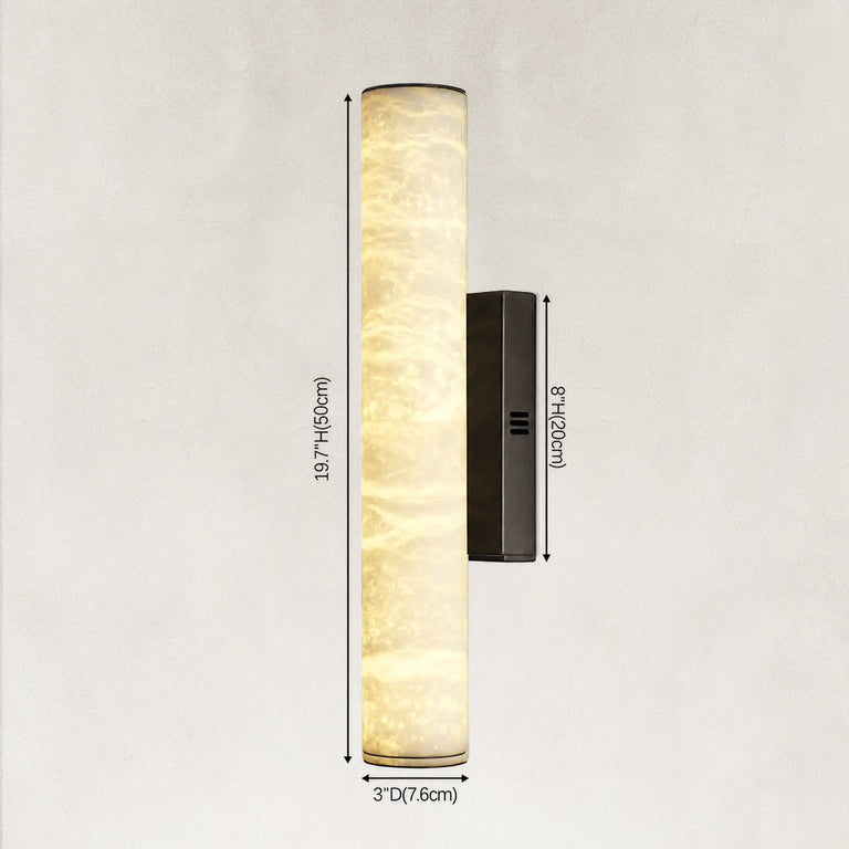 20-inch cylindrical wall sconce dimension drawing with black hardware.