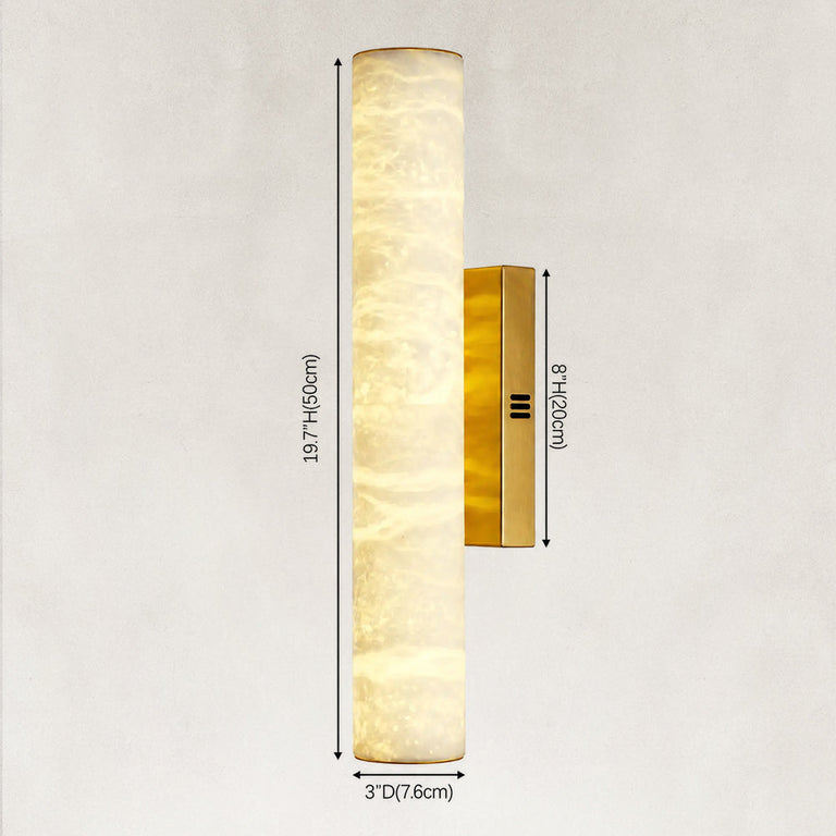 20-inch cylindrical wall sconce dimension drawing with brass-tone hardware.