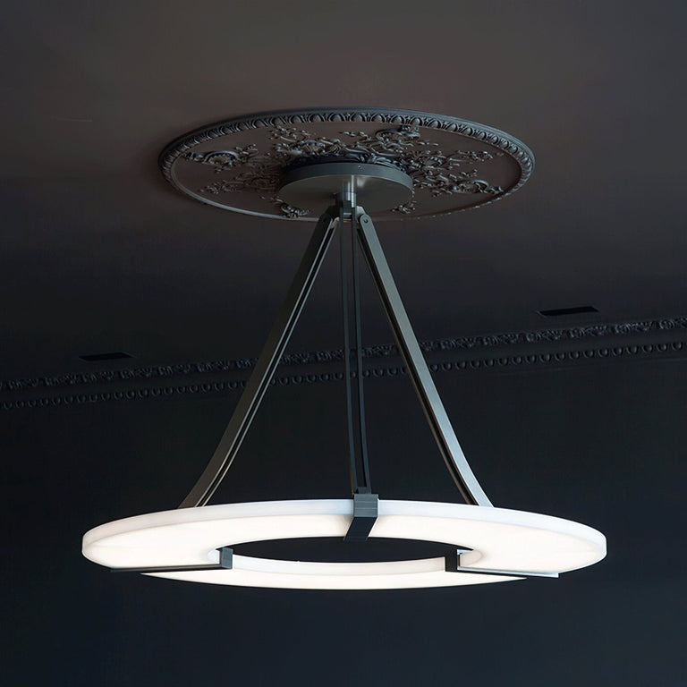 Alabaster Halo Pendant Light – Black & White LED Chandelier by Dalmivik, complete fixture view