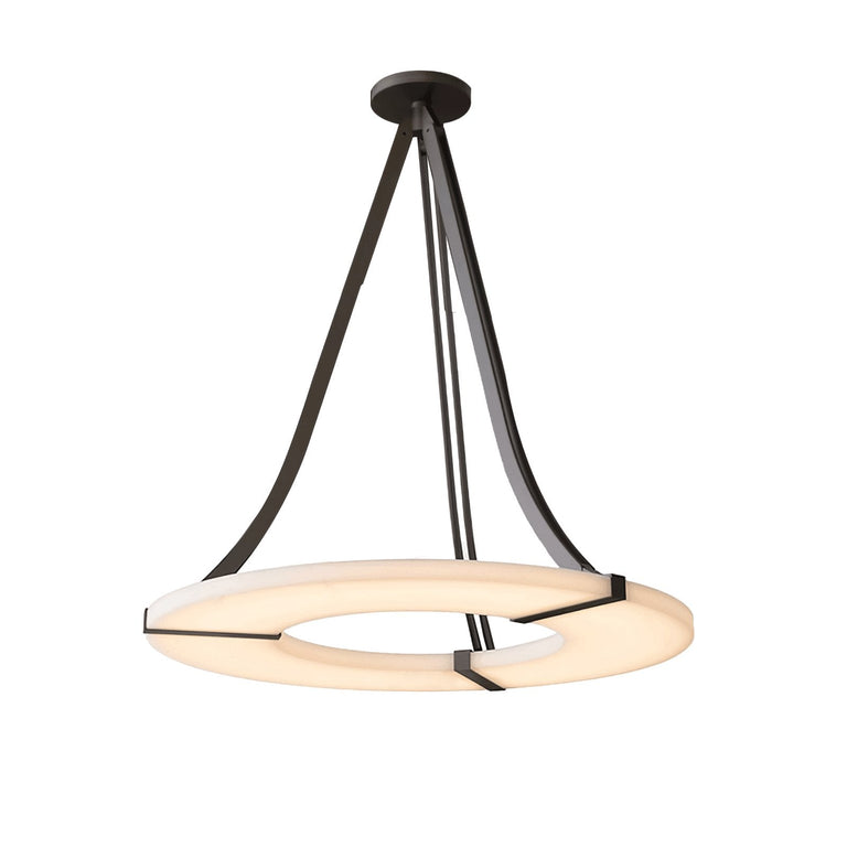 Alabaster Halo Pendant Light – Black & White LED Chandelier by Dalmivik, complete fixture view