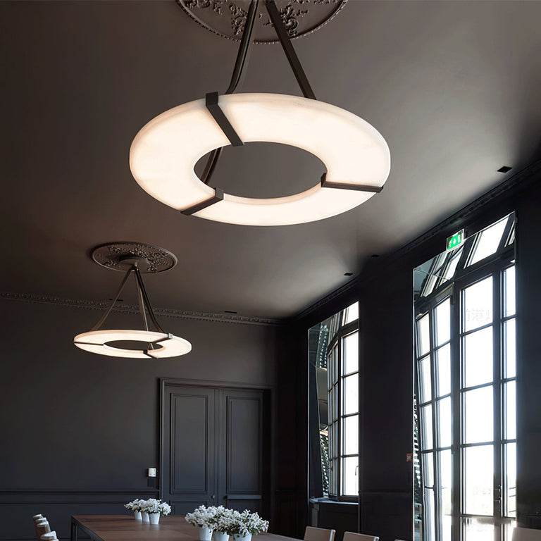 Alabaster Halo Pendant Light – Black & White LED Chandelier by Dalmivik, product or room detail view