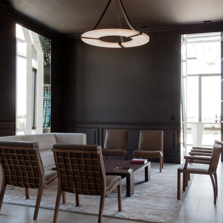Alabaster Halo Pendant Light – Black & White LED Chandelier by Dalmivik, product or room detail view