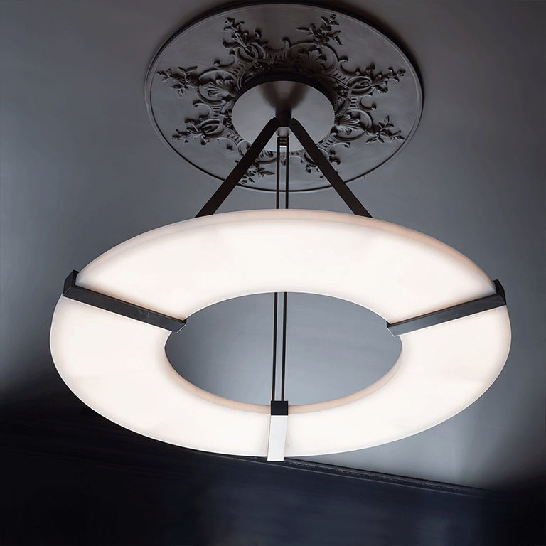 Alabaster Halo Pendant Light – Black & White LED Chandelier by Dalmivik, product or room detail view