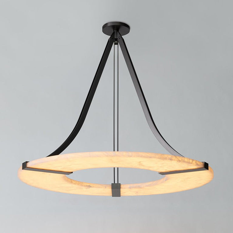 Alabaster Halo Pendant Light – Black & White LED Chandelier by Dalmivik, product or room detail view