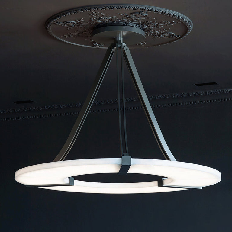 Alabaster Halo Pendant Light – Black & White LED Chandelier by Dalmivik, product or room detail view