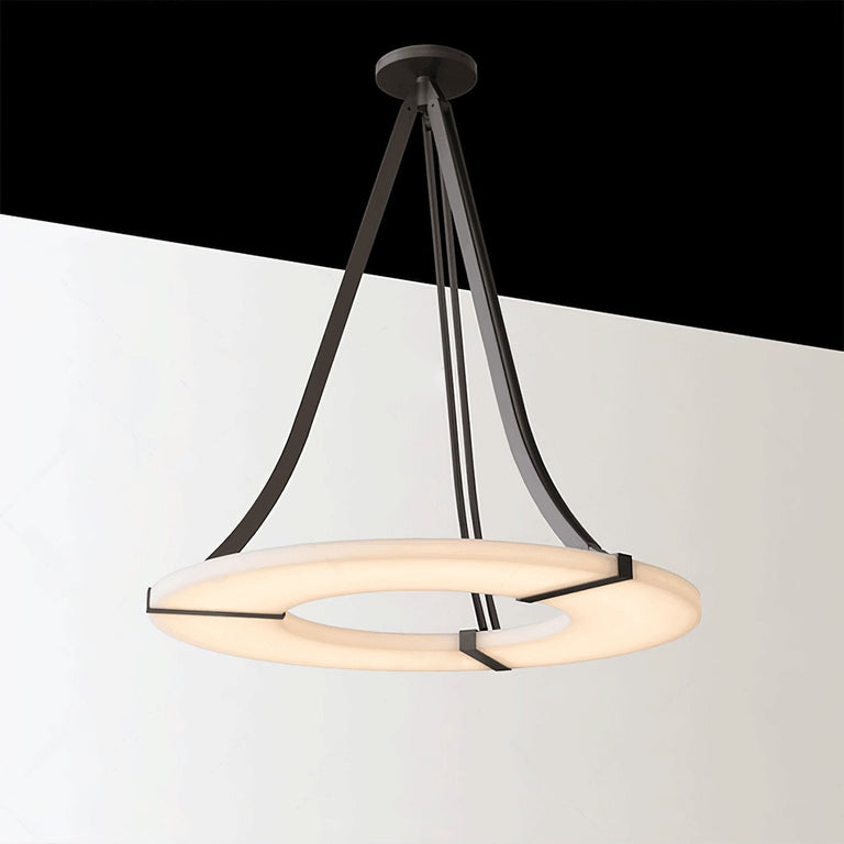 Alabaster Halo Pendant Light – Black & White LED Chandelier by Dalmivik, product or room detail view