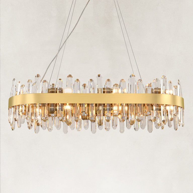 Crystal Ribbon Oval Chandelier, 36 in - brushed brass complete fixture