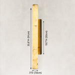 Alabaster wall-sconce dimension drawing with brass-tone backplate.