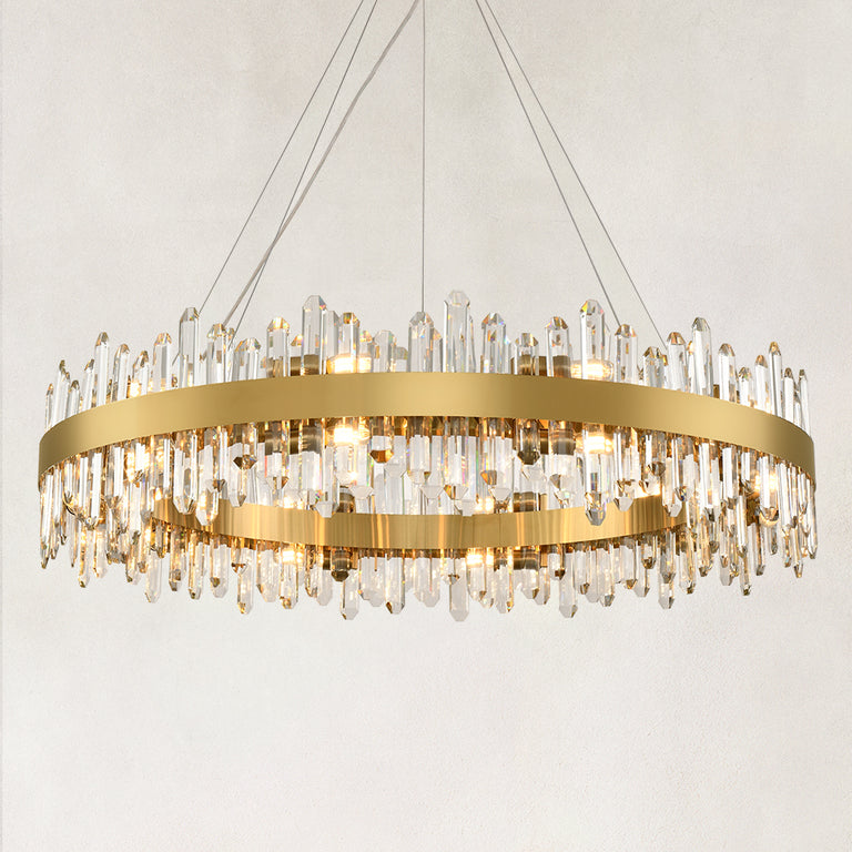 Crystal Ribbon Round Chandelier, 40 in - brushed brass complete fixture