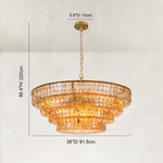 Amber fluted-glass round chandelier dimension drawing.
