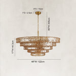 48-inch amber tiered-glass chandelier dimension drawing.