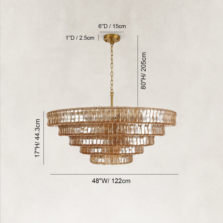 48-inch amber tiered-glass chandelier dimension drawing.