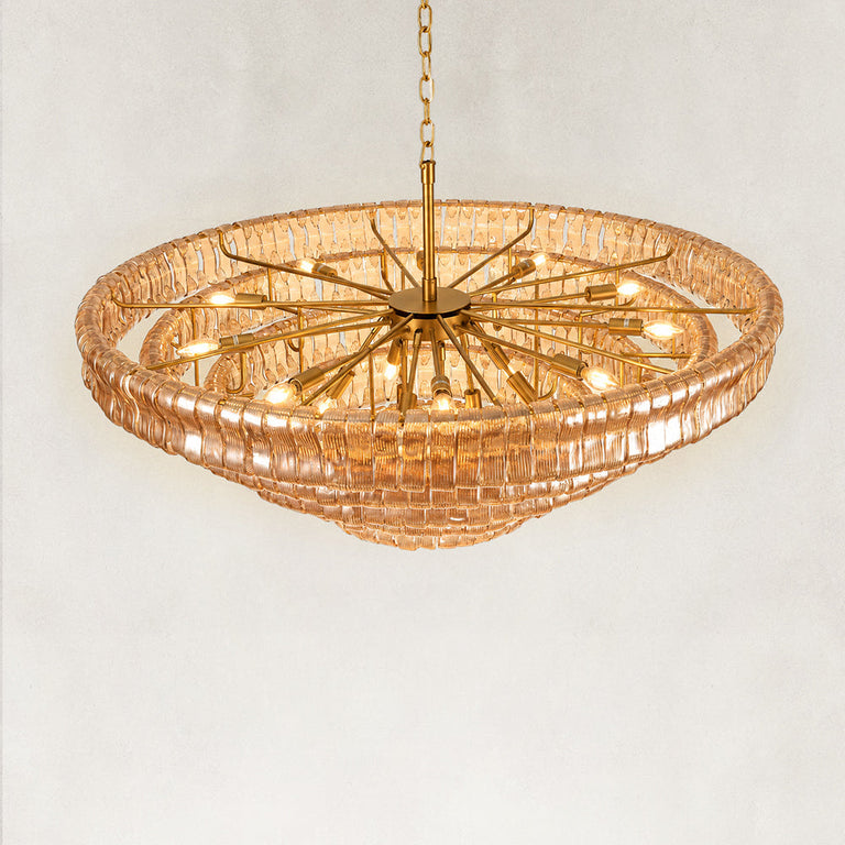 Upper frame and illuminated amber glass tiers.
