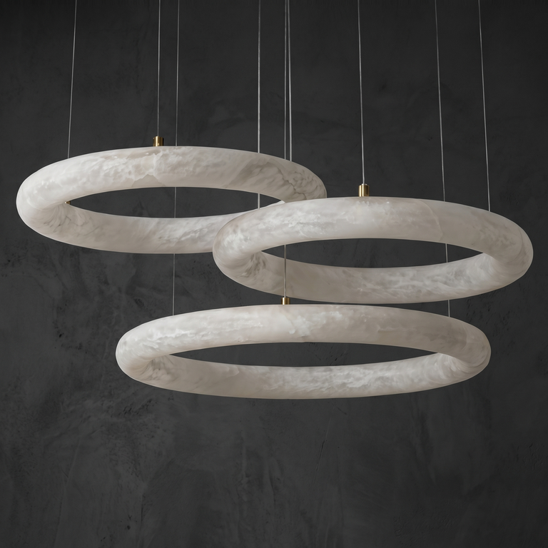 Anello Modern Alabaster Ring Chandelier by Dalmivik, complete fixture view