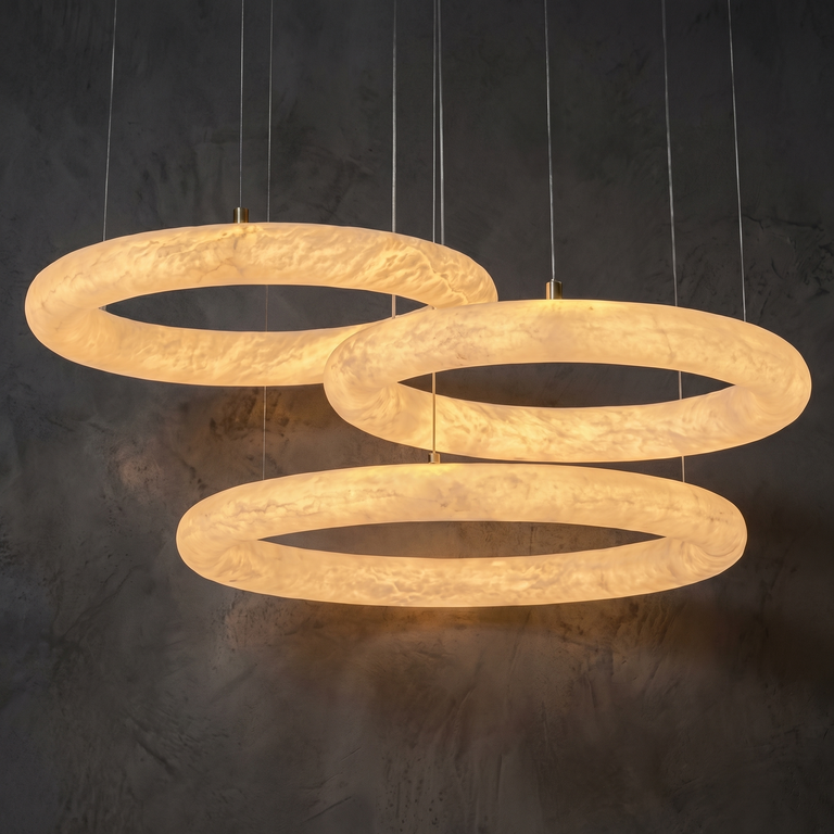 Anello Modern Alabaster Ring Chandelier by Dalmivik, complete fixture view