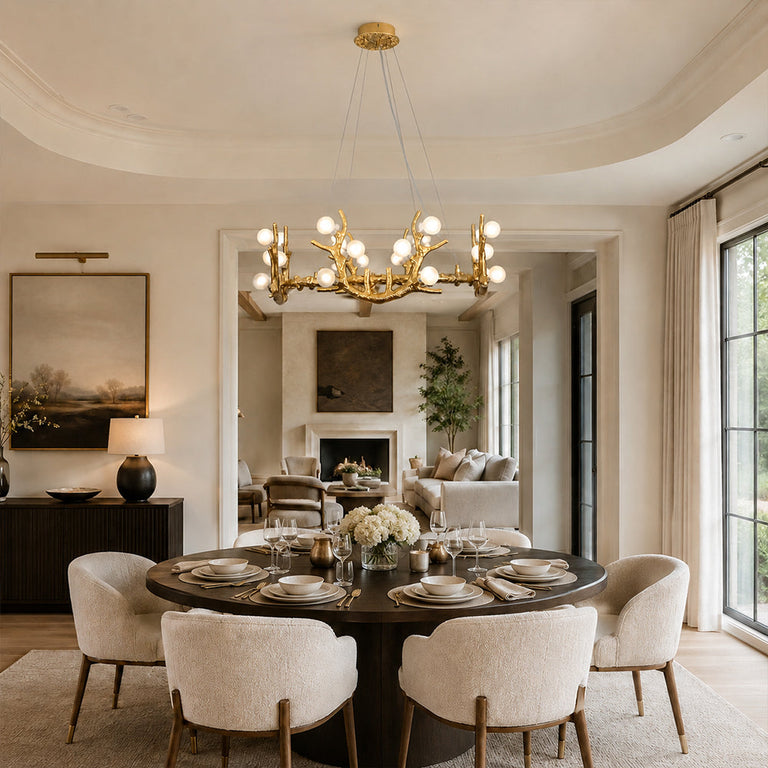 Antler ring above round dining table