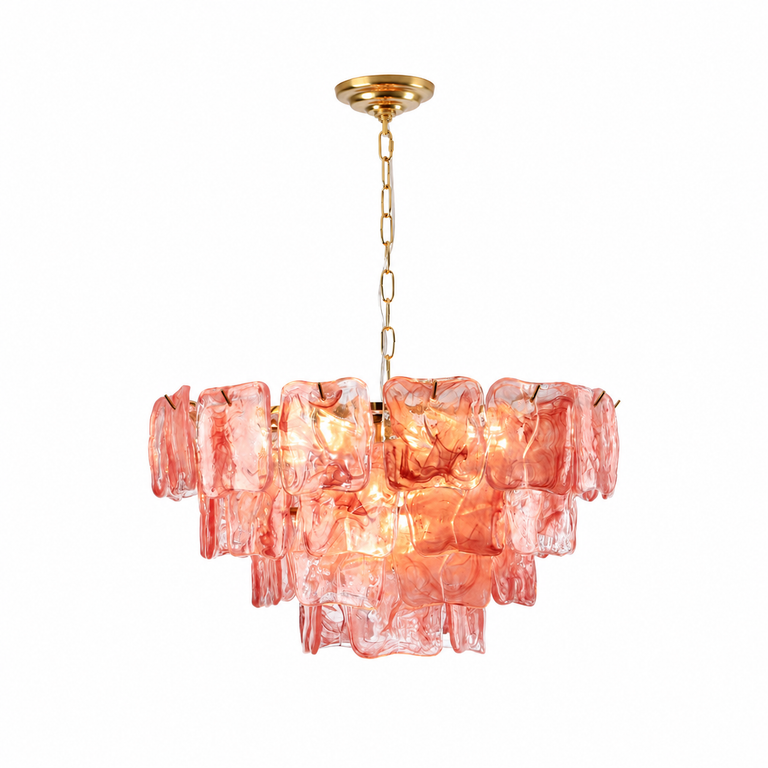 Aureate Cascade Murano-Style Glass Tile Chandelier, complete fixture