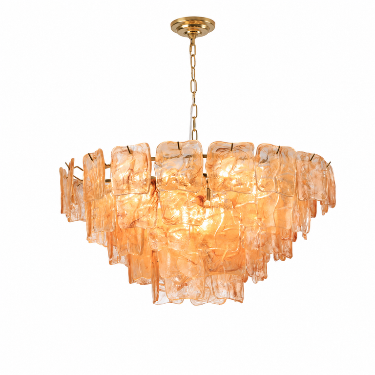Aureate Cascade Murano-Style Glass Tile Chandelier, complete fixture