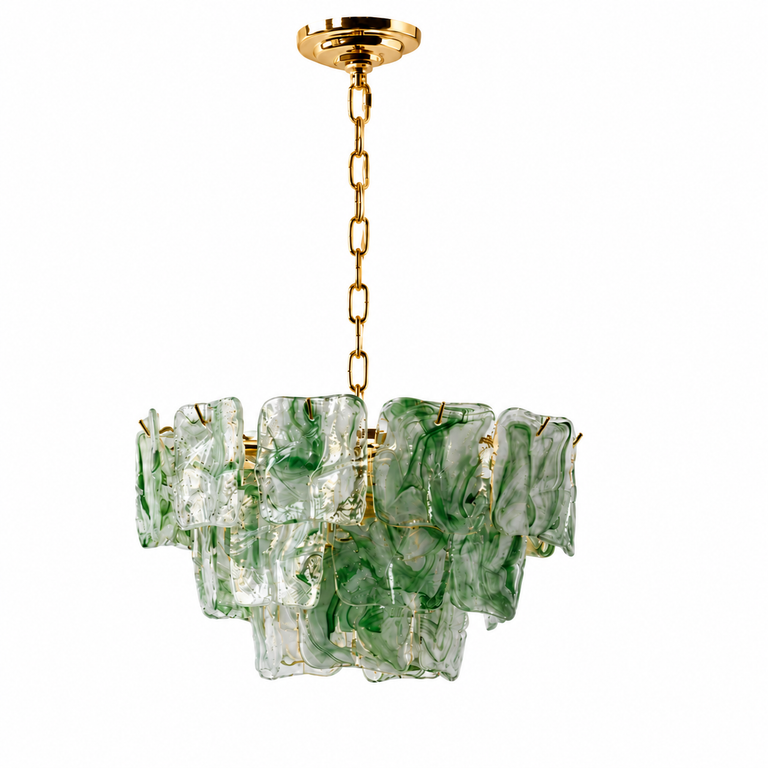 Aureate Cascade Murano-Style Glass Tile Chandelier