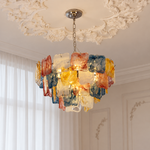 Aureate Cascade Murano-Style Glass Tile Chandelier