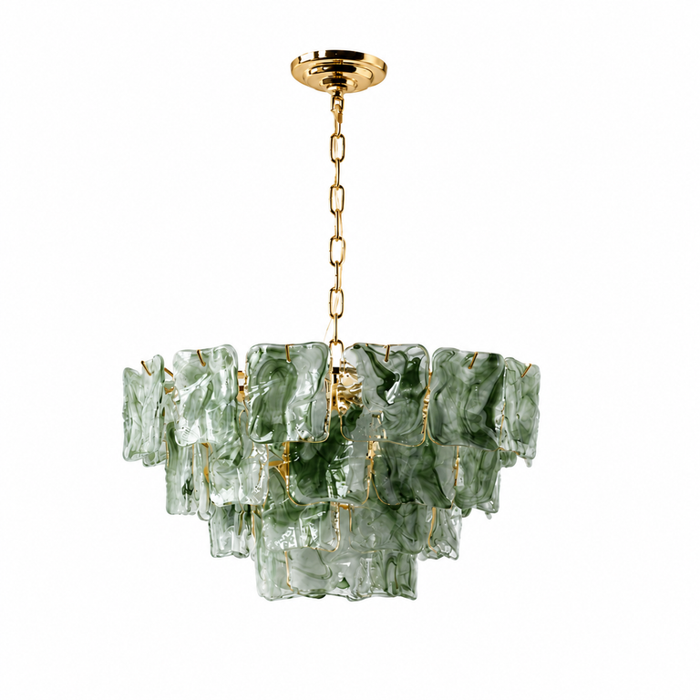 Aureate Cascade Murano-Style Glass Tile Chandelier