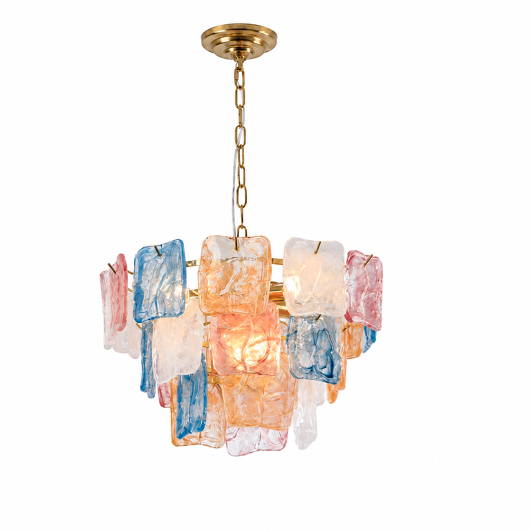 Aureate Cascade Murano-Style Glass Tile Chandelier