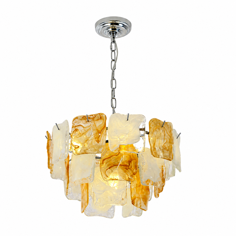 Aureate Cascade Murano-Style Glass Tile Chandelier