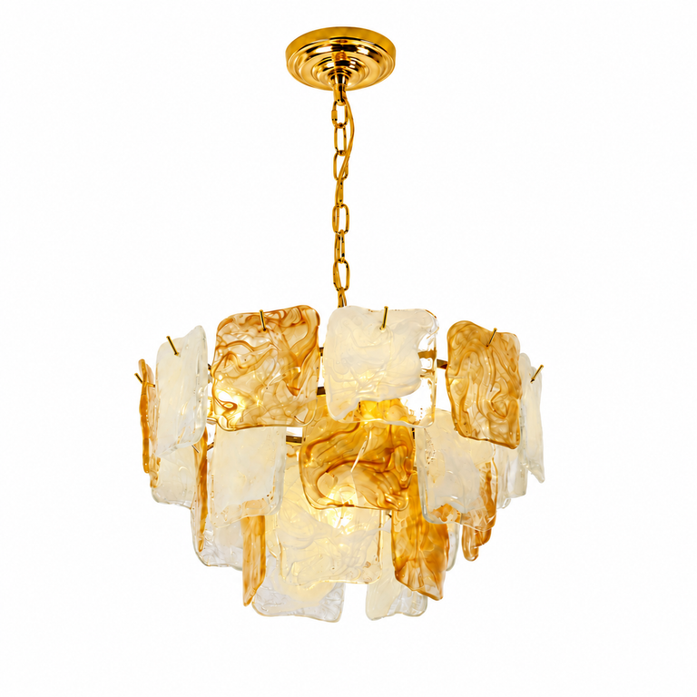 Aureate Cascade Murano-Style Glass Tile Chandelier