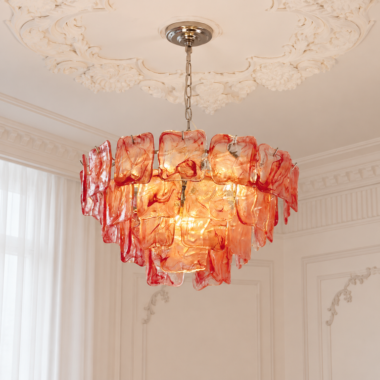 Aureate Cascade Murano-Style Glass Tile Chandelier