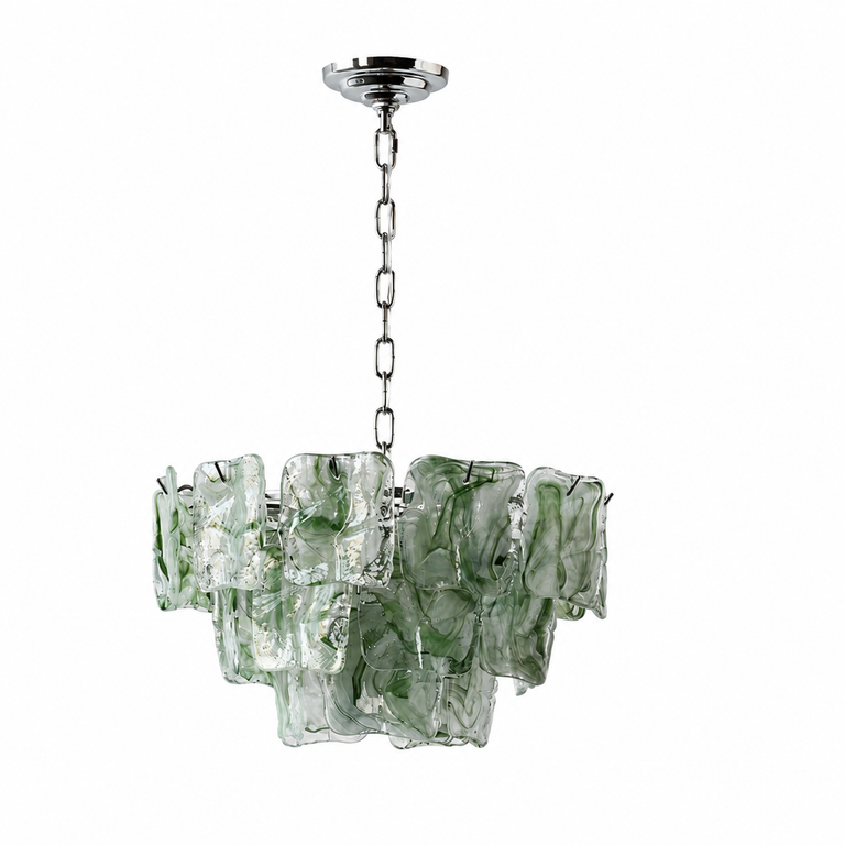 Aureate Cascade Murano-Style Glass Tile Chandelier