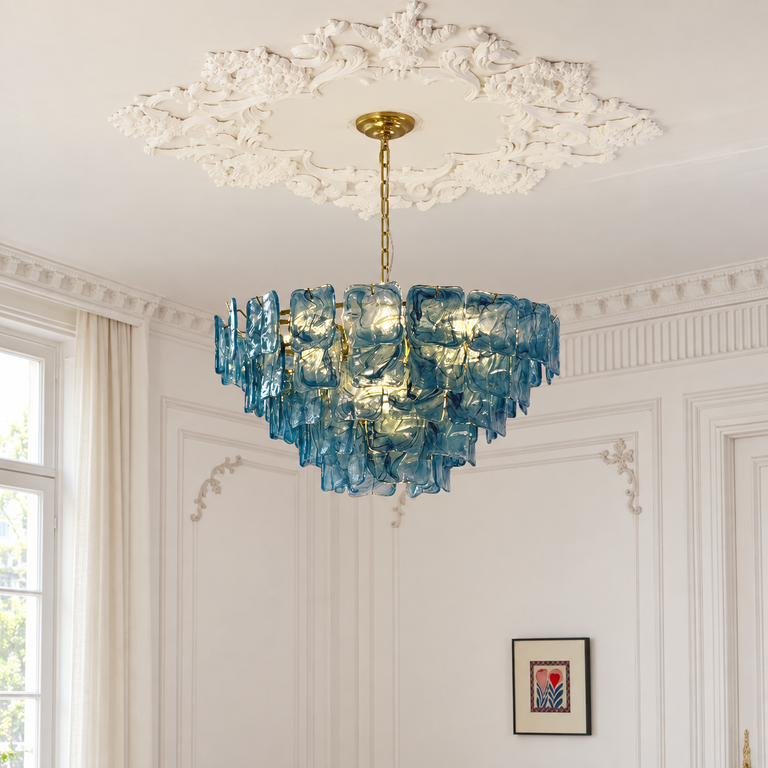 Aureate Cascade Murano-Style Glass Tile Chandelier
