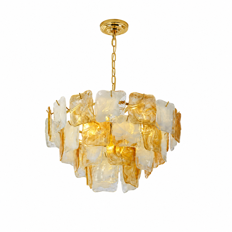Aureate Cascade Murano-Style Glass Tile Chandelier