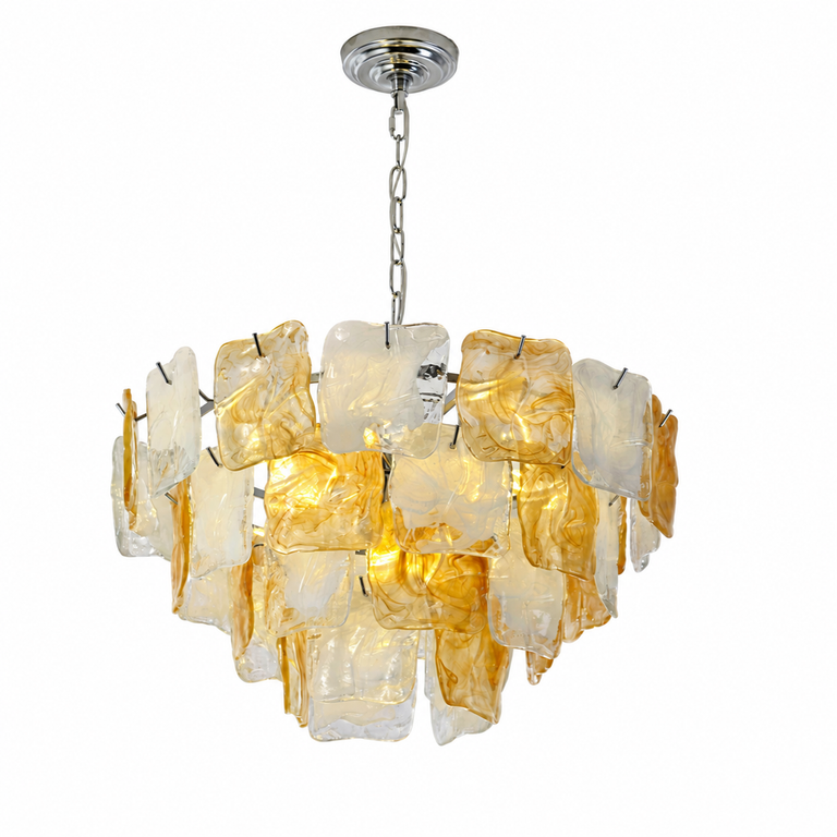 Aureate Cascade Murano-Style Glass Tile Chandelier