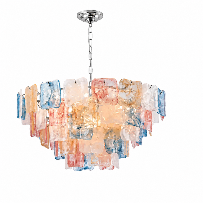 Aureate Cascade Murano-Style Glass Tile Chandelier