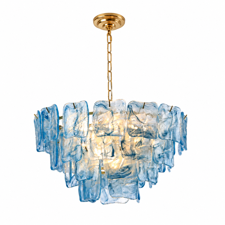 Aureate Cascade Murano-Style Glass Tile Chandelier