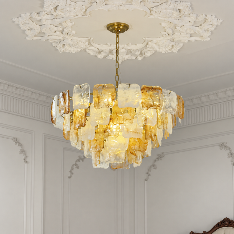 Aureate Cascade Murano-Style Glass Tile Chandelier