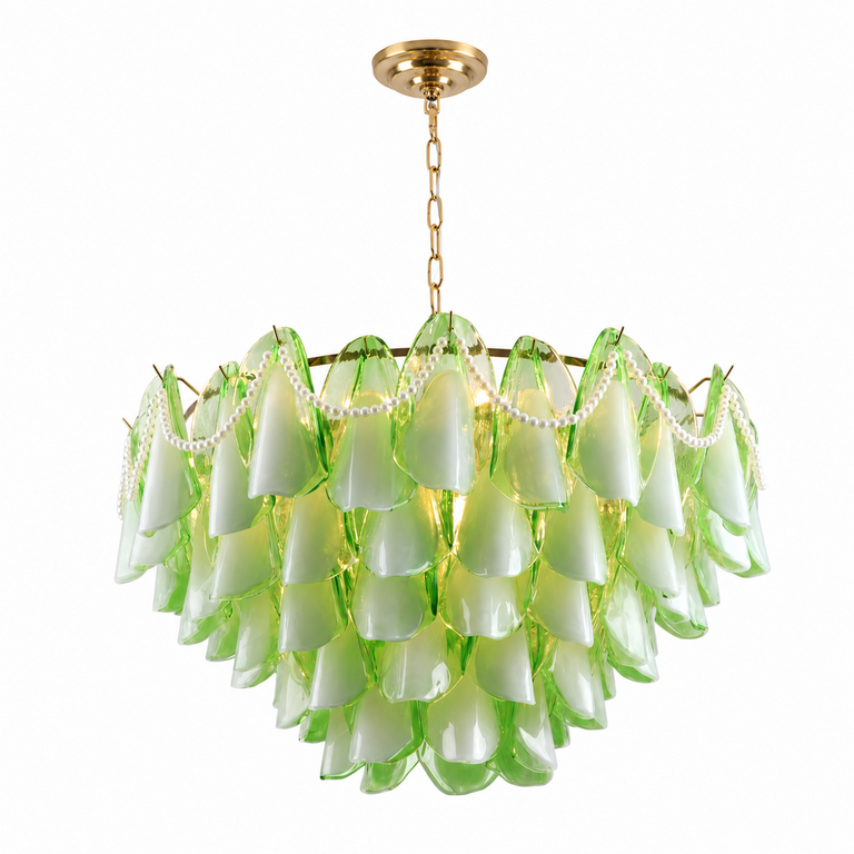 Aureate Pearl Glass Petal Chandelier, complete fixture