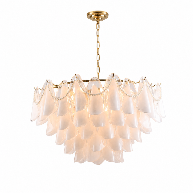 Aureate Pearl Glass Petal Chandelier, complete fixture