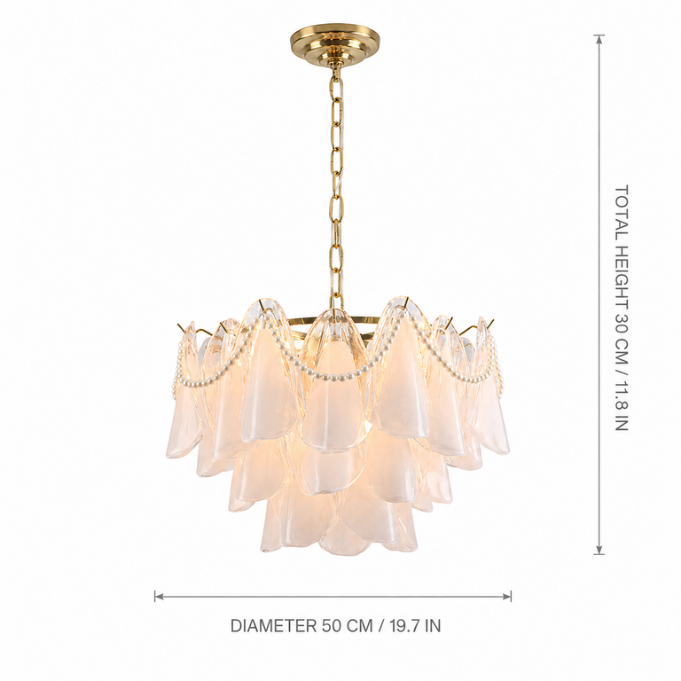 Aureate Pearl Glass Petal Chandelier dimension and specification diagram